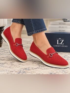 NWT Liberty Zeno Joyce Red Knit Horsebit Loafer UK 3 (US 5) Platform Shoes Casua